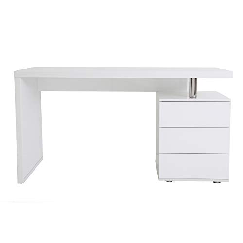 Miliboo Bureau avec rangements 3 tiroirs Design Blanc laqué Brillant L140 cm Calix