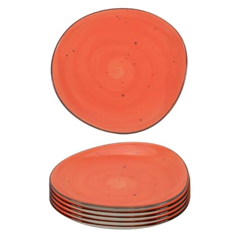 Kadum Juego de 6 platos de cerámica, con esmalte de color, diámetro de 21 cm, platos para entrantes, platos de desayuno, 6 platos de postre, color naranja