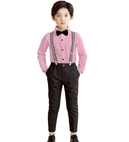 Image of SAGAR IMPEX Boys Cotton Blend Solid Full Sleeves Shirt and Pant Set with Suspender and Bow Tie | Clothing Set for Boys