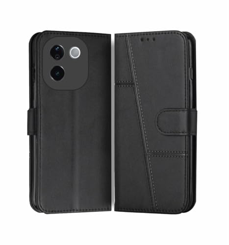 Image of for Vivo T3 Pro 5G / iQOO Z9s Pro 5G Flip Cover Leather Finish | Inside TPU with Card Pockets | Wallet Stand | Complete Protection Flip Case Black
