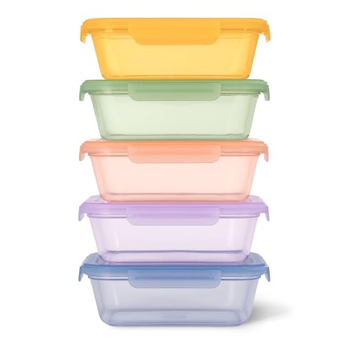 Image of Ello Snap & Nest 10-Piece 4.5 Cup Plastic Meal Prep Set, Reusable Food Containers for Healthy Eating, Freezer, Dishwasher Safe, Cactus Blooms