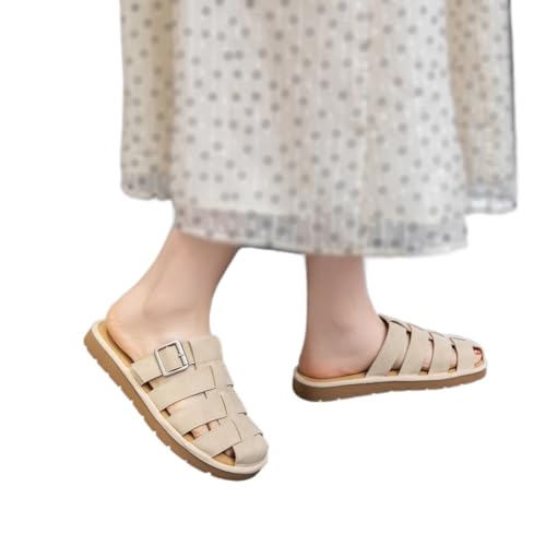 Genuine Leather Top Half Slippers Women's High Rise Thick Sole Sandals Casual Roman Shoes2
