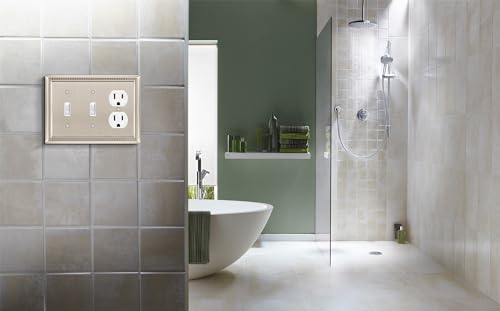 Image of Sunken Pearls Heavy Duty Decorative Wall Plate Switch Plate Outlet Cover (Double Toggle /Single Duplex, Satin Nickel)