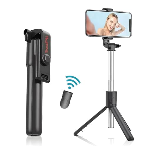 Image of SOOPII 3-in-1 Selfie Stick with Bluetooth Remote, Foldable Tripod Stand, Compact & Extendable Upto 70 cm / 27.5 inches Mobile Stand Holder for iPhone and Android Devices