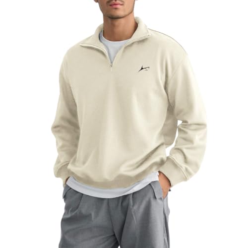 PROSHARX Men's Quarter Zip ZipFlex Solid Relaxed Fit Sweatshirt | Warm Fleece Zip Up Sweatshirt Hoodie (in, Alpha, Medium, Beige)