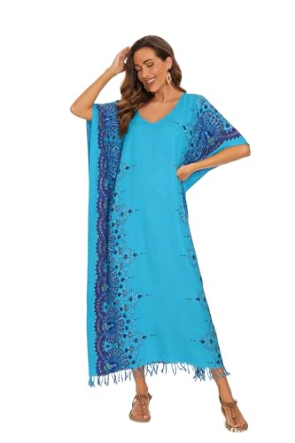 Image of Beautybatik Boho Flora Printed Women Plus Size Kaftan Kimono Loungewear Maxi Long Dress Size XL to 4X