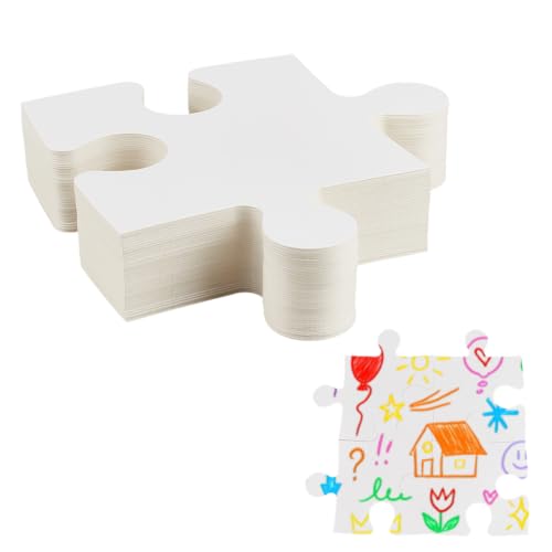 HOBBIESAY 80 Pcs Large White Blank Puzzle Pieces 7.95x7.95 Inch Blank Puzzles to Draw on Make Your Own Jigsaw Puzzle DIY Cardboard Jigsaws for Drawing Coloring Painting DIY Arts Crafts Projects