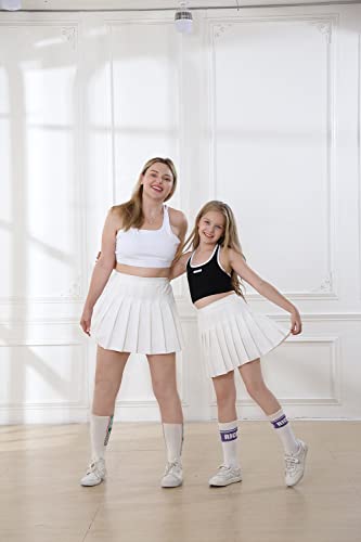 Shooying Girls Pleated Skirt, High Waist Tennis Plain A-Line Mini School Uniform Aesthetic Skirt With Lining Shorts, White, Size 11-12 Years = Tag 160 #TOP1