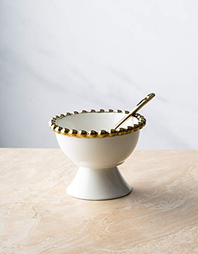 Classic Touch Decorium Porcelain White Dessert Cups With Gold Beaded Edge-Set Of 4-Measures: 4.5" D #TOP2