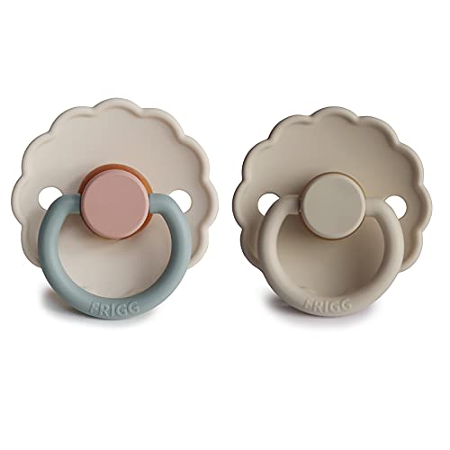 Image of FRIGG Daisy Natural Rubber Baby Pacifier | Made in Denmark | BPA-Free (Cotton Candy /Sandstone, 6-18 Months) 2-Pack