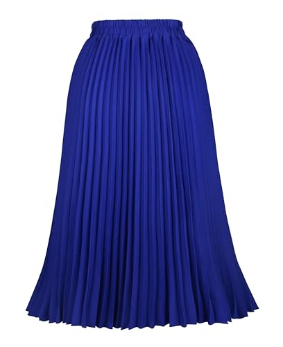 Women's Pleated Skirts High Elastic Waist A-Line Swing Skirt Midi Length