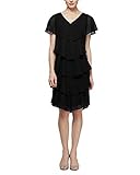 S.L. Fashions Women's Short Sleeve Printed Tier Dress, Black, 16P