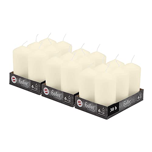 Hofer Unscented Pillar Candles, Ivory, 60 x 120 mm, Set of 18 Decorative Candles, 39 Hours Long Burning Time, Dripless