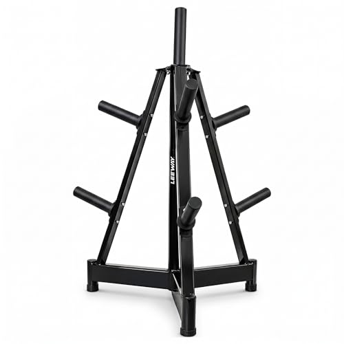 Image of Leeway Weight Rack for Home Gym Stand | Olympic 2-Inch Plate Tree Stand | 7-Peg Heavy Duty Steel Storage Organizer | 300 Kg Capacity Vertical Commercial Gym Rack (Triangular Weight Rack)