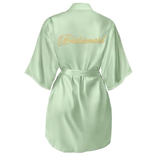 Yueshop Bride Gown Kimono Robes Bride Bridesmaid Team Womens Robes Durable Satin Dressing Gown Bridesmaid Morning Robes V-Neck Pyjamas for Bridal Wedding Party (bridesmaid(Sage Green))