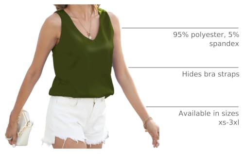 Image of Mawor Satin Tank Tops for Women Loose Fit Sleeveless V Neck Cami Camisole Blouses Shirt Top