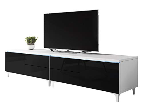 mirjan24 TV Armario Alvin 11 W, incluye iluminación LED TV LOWBOARD, armario de televisión, parte frontal en acrílico de brillante, mesa de televisión, tarjeta, TV Banco muebles de TV,