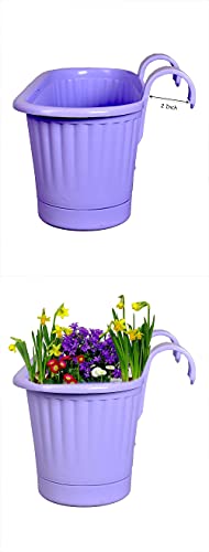 mastBus Plastic Rectangle Hanging Plant Pots for Balcony Railing, Indoor/Outdoor, Colorful Gardening Containers (Purple, 15 inch, 2 Pieces)