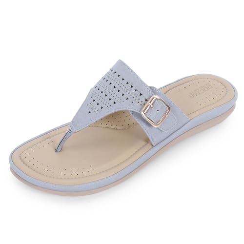 Image of DOCTOR EXTRA SOFT Women's Flat Memory Foam Slippers /Flip-Flops Fashion Stylish Casual Comfortable Diabetic Orthopedic Lightweight Synthetic Slip-on Sandals with Adjustable Buckle for Girls & Ladies D-609
