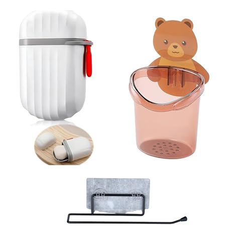 Image of Plastic Wall Mounted Soap Dish Holder | Multi-Use Organizer for Toothbrush, Stationery | Stainless Steel Wall-Mounted Toilet Paper Holder | (White Soap Holder, Grey /Pink Toothbrush Holder)