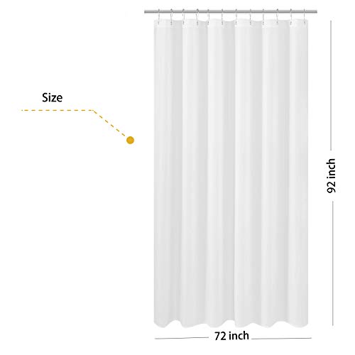 Image of N&Y HOME Extra Long Fabric Shower Curtain or Liner 72 x 92 inch, Hotel Quality, Washable, White Bathroom Curtains with Grommets, 72x92