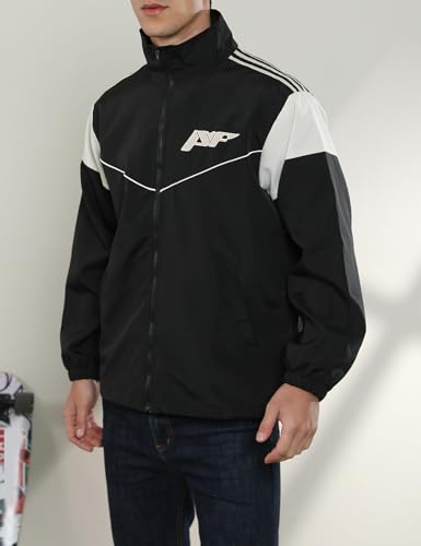 Yimoon Men's Lightweight Windbreaker Jacket Casual Zip Up Outdoor Varsity Jacket Patchwork Vintage Y2K Outerwear3