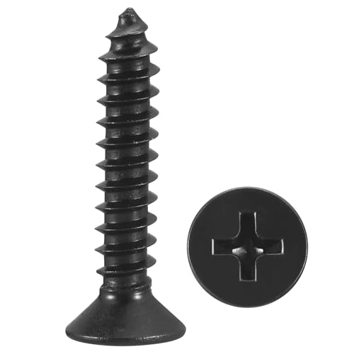 METALLIXITY 200Pcs Tornillos para Madera Phillips Avellanados #10x7/8 Negro miniatura 1