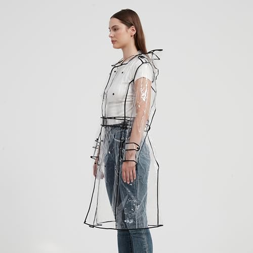clear rain jacket clear raincoats for women eva transparent raincoat with belt lightweight rainwear waterproof4