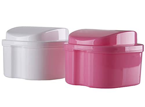 Denture Case,Denture Cup With Strainer, Denture Bath Box False Teeth Storage Box With, Dentures Box, Dental Retainer Container, Denture Bath 2PCS