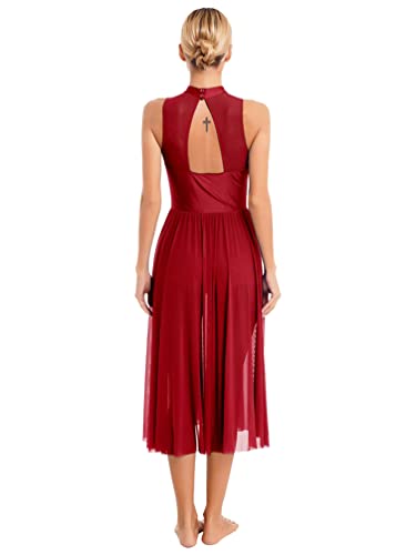 Hulija Women Lyrical Dance Costumes Shiny Sequin Dance Dresses Contemporary Dance Costumes Flowy Balllet Dance Leotard Burgundy Small #TOP2