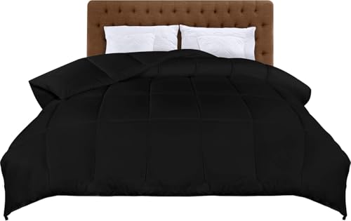 Image of Utopia Bedding Comforters 220 x 240 Size, All Season Duvet Insert, Down Alternative Box Stitched Bed Comforter with Corner Tabs, Machine Washable (Black)