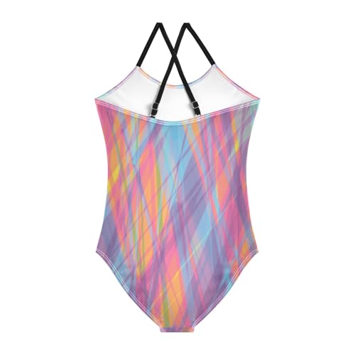 GuoChe Colorful Striped Girl 1-Piecing Swimsuits Bathing Suits for Girls Toddler Swim Suit for Girls Beach2