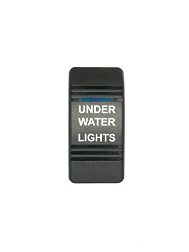 Euro Rocker Switch Cover with Text, Black with Blue Lens. Contura III, Fits Carling, Cole Hersee, Blue seas (Under Water Light)