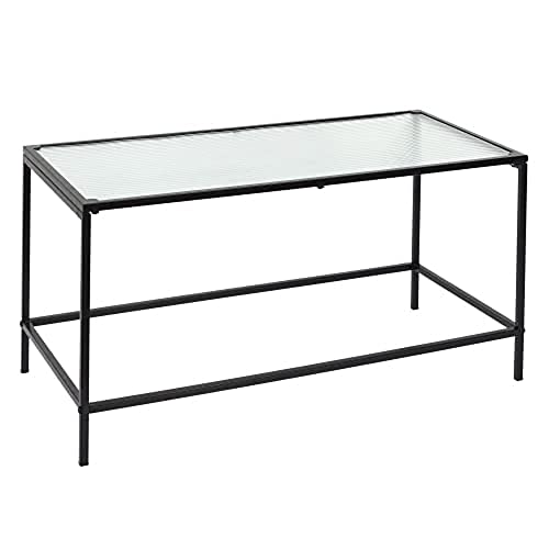 HOME DECO FACTORY HD7193 Mesa Baja Rosa de Cristal con Textura para Comer, Mueble de salón o Comedor, Metal Vidrio Templado, 80x40x40 cm