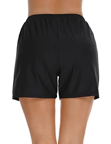 Lecieldusoir Women's Plus Size Swim Shorts High Waisted Bathing Suit Bottoms Tummy Control Swimsuit Board Shorts Boy Shorts Black #TOP2