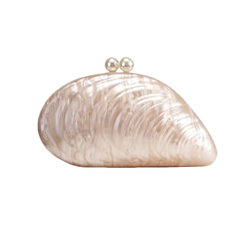 UMREN Seashell Chain Shoulder Bag for Women Acrylic Evening Clutch Bag Glitter Marble Purse Handbag for Wedding Party Prom Champagne