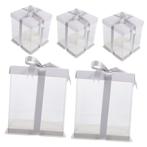 MUCKLILY 5pcs Clear Cake Carrier Box for Birthday Parties Lightweight Transparent Cake Packing Containers Lid for Outdoor Use and Showcasing Desserts