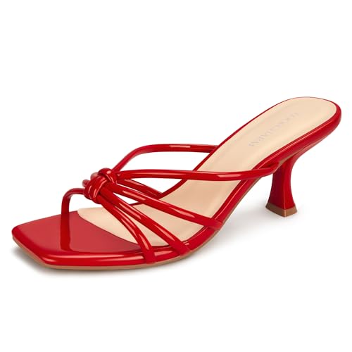 Image of Women's Strappy Square Open Toe Kitten Heels Sandals Knotted Design Summer Fashion Slip On Mule Style