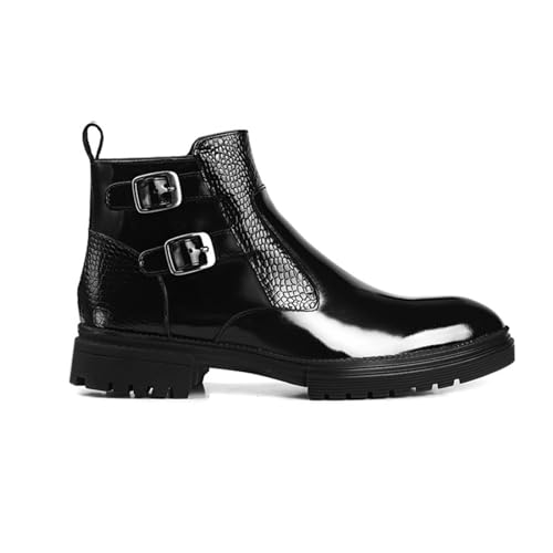 Men's Patent Leather Lace-up Chelsea Boots Fashion Slip-on Classic Business Dress Boots Dress Shoes