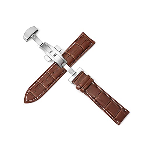 Bracelet de montre en cuir interchangeable et boucle papillon acier universelle