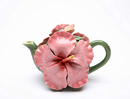 Fine Porcelain Pink Hibiscus Flower Teapot, 6 3/4" L