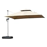 PURPLE LEAF 10ft Patio Umbrella Outdoor Square Umbrella Large Cantilever Umbrella Windproof Offset Umbrella Heavy Duty Sun Umbrella for Garden Deck Pool Patio, Beige