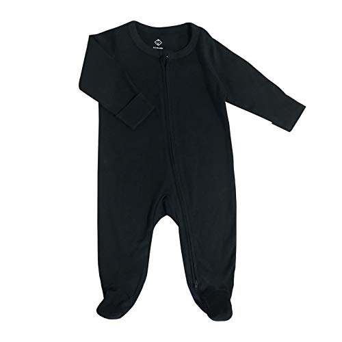 OPAWO Baby Boys Girls Zip Front Sleeper Pajamas with Mitten Cuffs, 100% Cotton Newborn Footie Onsies(Black, 0-3 Months)