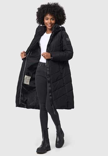 Navahoo Damen Wintermantel Warmer Langer Steppmantel mit Abnehmbarer Kapuze Sahnekatzii XIV Black Gr. M