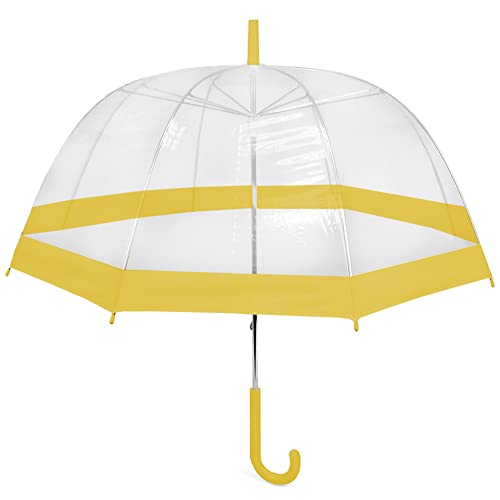 Parquet Clear Bubble Umbrella with Windproof Dome - Transparent Umbrella for Adults - Yellow