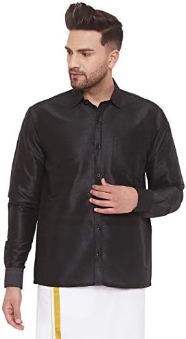 VASTRAMAY Men's Ethnic Silk Blend Shirt Full Sleeves – South Indian Shirt in Rose Gold, for Casual, Formal | Festive Ethnic Outfit