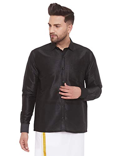 Image of VASTRAMAY Men's Ethnic Silk Blend Shirt Full Sleeves - South Indian Shirt in Rose Gold, for Casual, Formal | Festive Ethnic Outfit For Rakhi