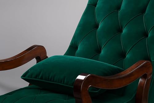 Image of Wood Modern Ergonomic Rocking Chair Including with Cushain Footrest for Relaxing | Rolling Chair for Living Room (Dark Green)