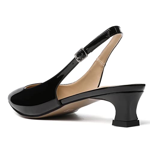 Skysterry Women's Black Spool Slip On 1.5 Inch Patent Slingback Casual Low Heel Square Toe Dating Pumps Shoes Size 7 - Zapatos Para Mujer #TOP6
