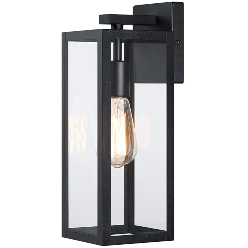 HausDee 18.7'' Outdoor Large Wall Lantern, Weatherproof Exterior Porch Light, Matte Black Light Fixture with Clear Glass, Single E26 Socket Outdoor Wall Sconce for Patio, Front Door, House Decor